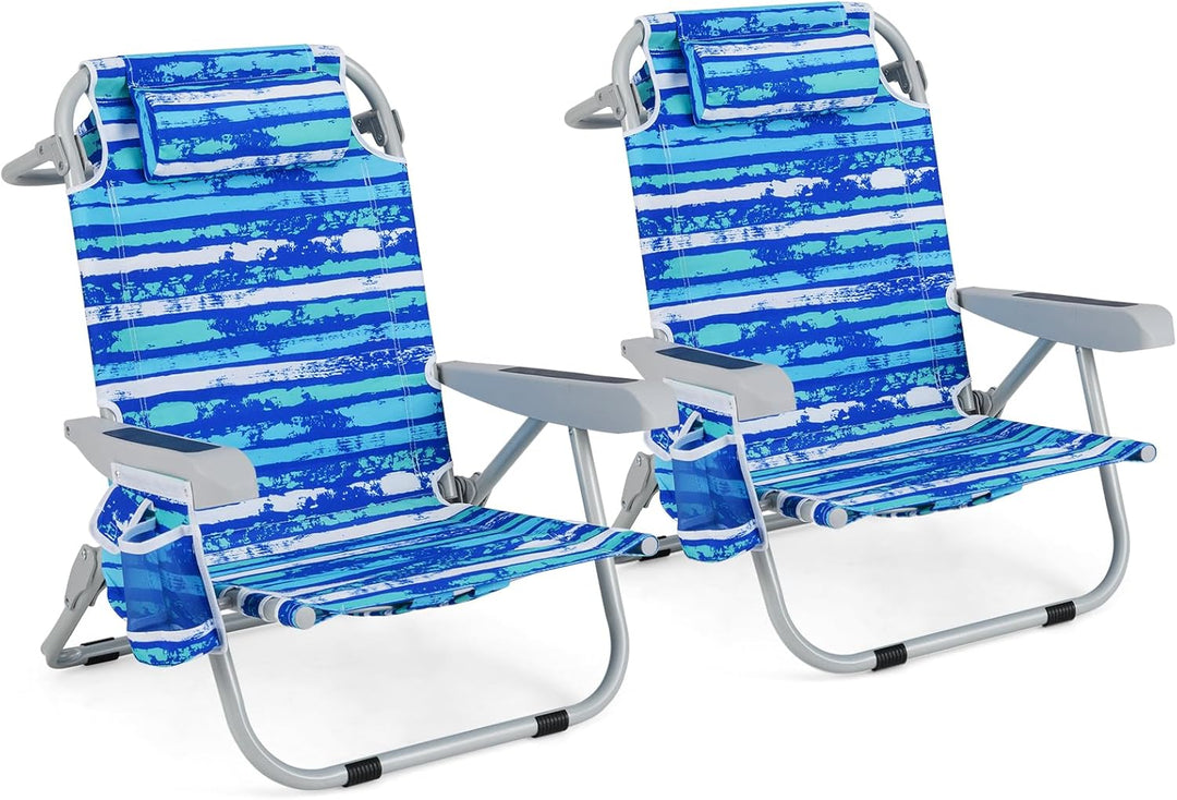 GYMAX Beach Chair, 330lbs Backpack Lounger with 5-Position Backrest, Storage Bag, Side Pocket