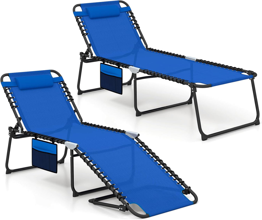 GYMAX Lounge Chair for Outside, 440lbs 27” Oversize Folding Beach Tanning Sunbath Chair with Adjustable Backrest & Removable Pillow