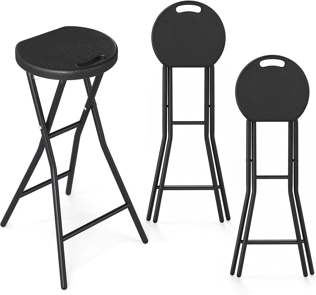 GYMAX Metal Bar Stools | 27.5Inch Foldable Patio Bar Chair Set of 1/2/3/4 No Assembly
