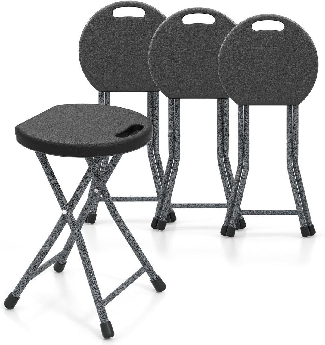 GYMAX Folding Stool, 18in Portable Collapsible Bar Stool with Handle & Steel Frame