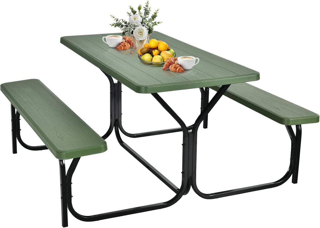 GYMAX Picnic Table, Picnic Bench Easy to Assemble w/All Weather
