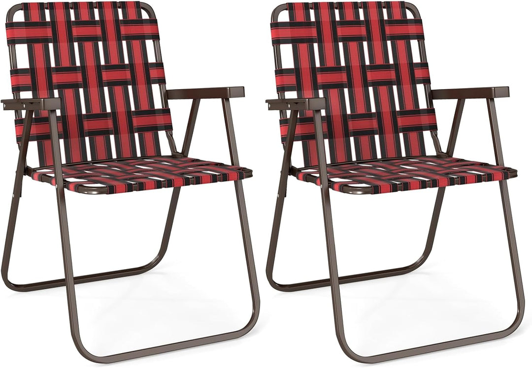 GYMAX Lawn Chair Folding Webbed Beach Lounge Chairs Set with Highback