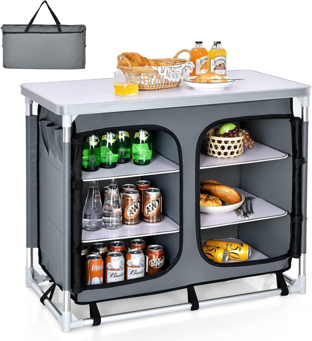 GYMAX Camping Table, Aluminum Camp Kitchen Table with 6 Zipper Storage Organizer & Carry Bag