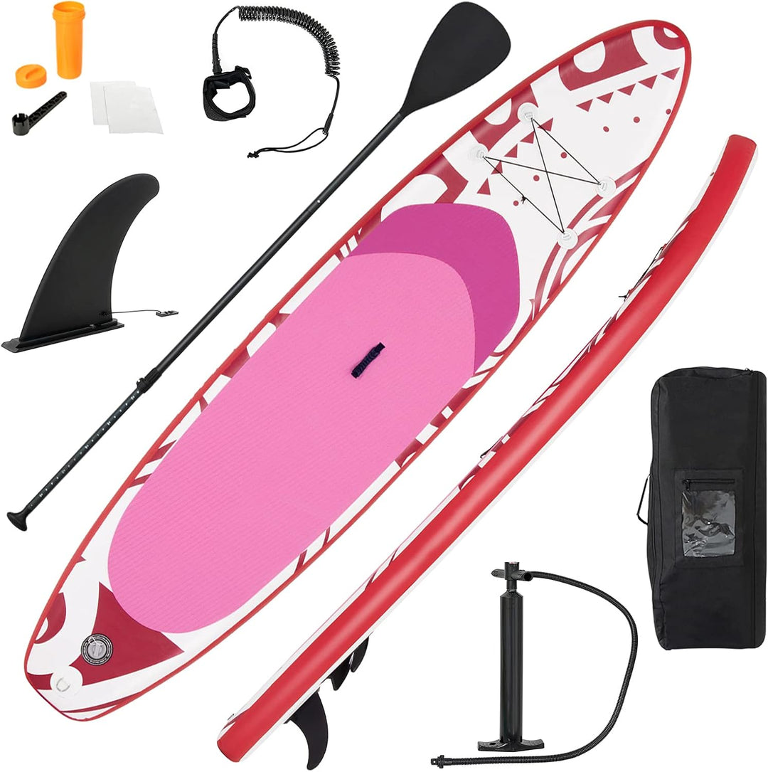 GYMAX Inflatable Stand Up Paddleboard, 6.5" Surfing Boarding with Hand Pump, Adjustable Paddle