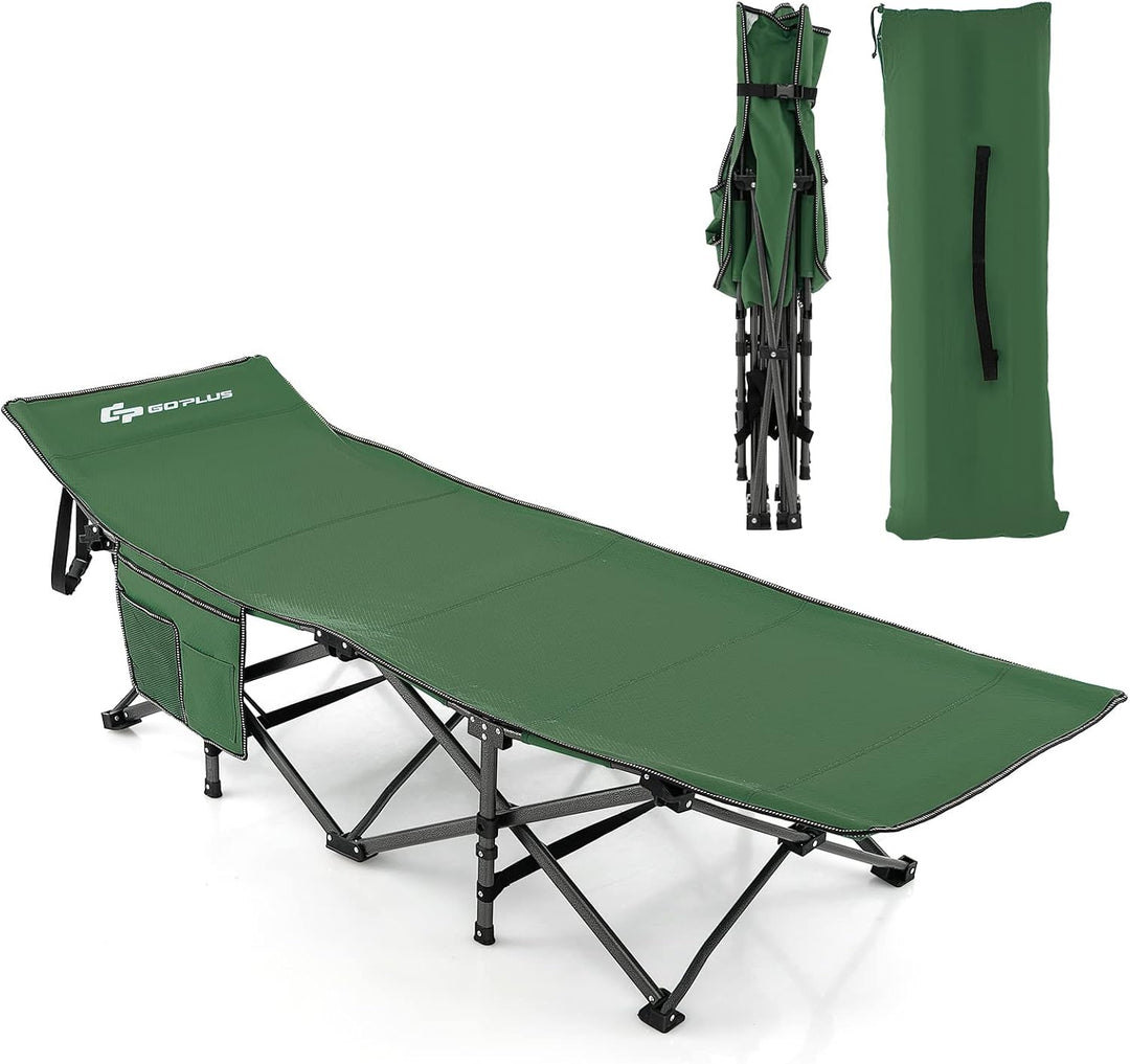 GYMAX Camping Cot 600 LBS Folding Camping Cot for Adult with Carry Bag & Side Pocket