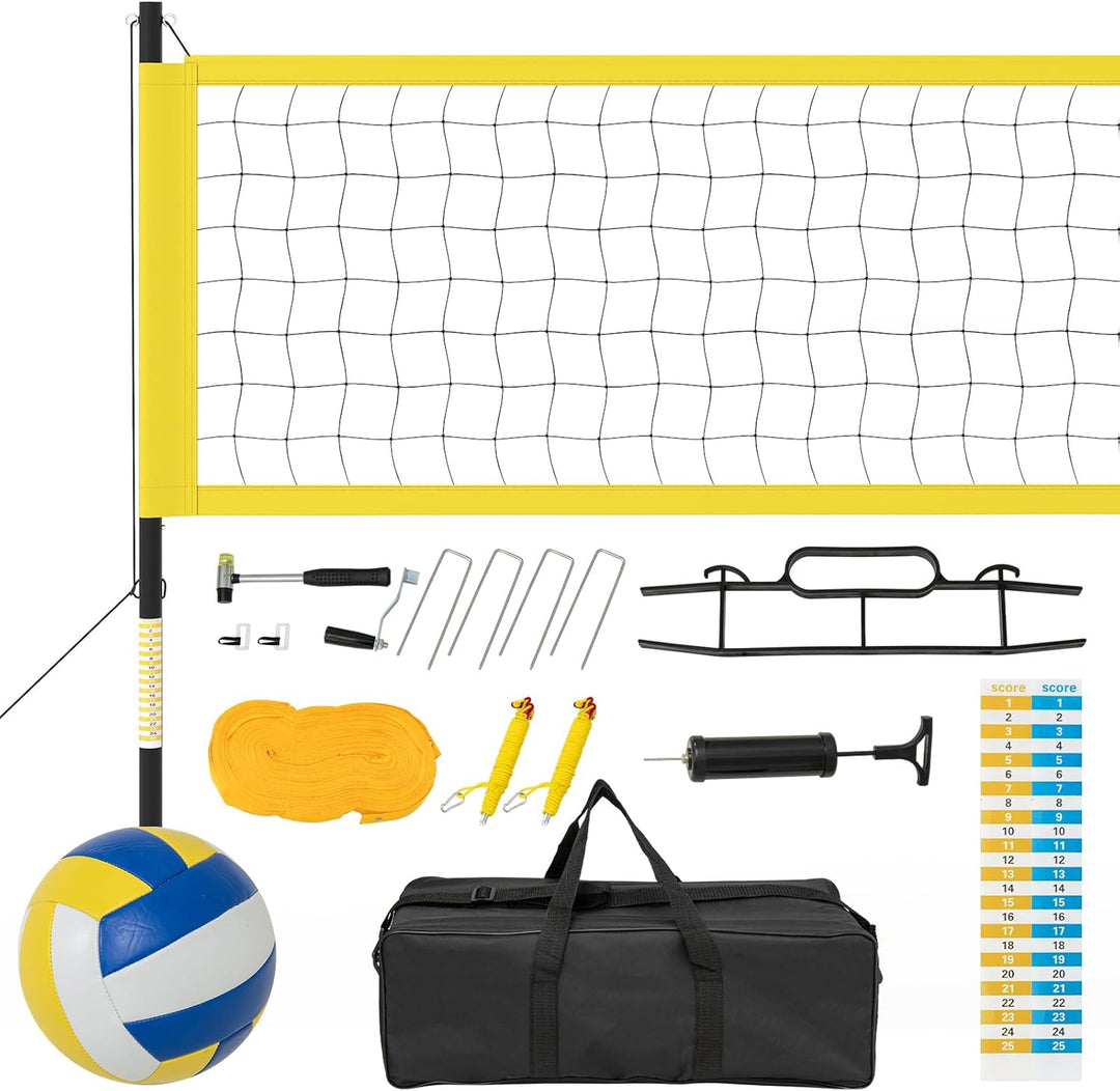 GYMAX Volleyball Net Portable Volleyball Set with Adjustable Poles & Anti-Sag Design