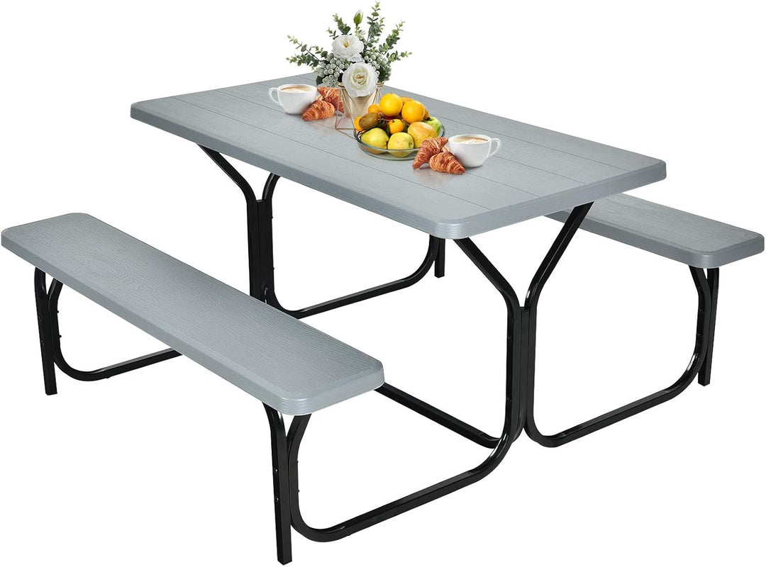 GYMAX Picnic Table, Picnic Bench Easy to Assemble w/All Weather