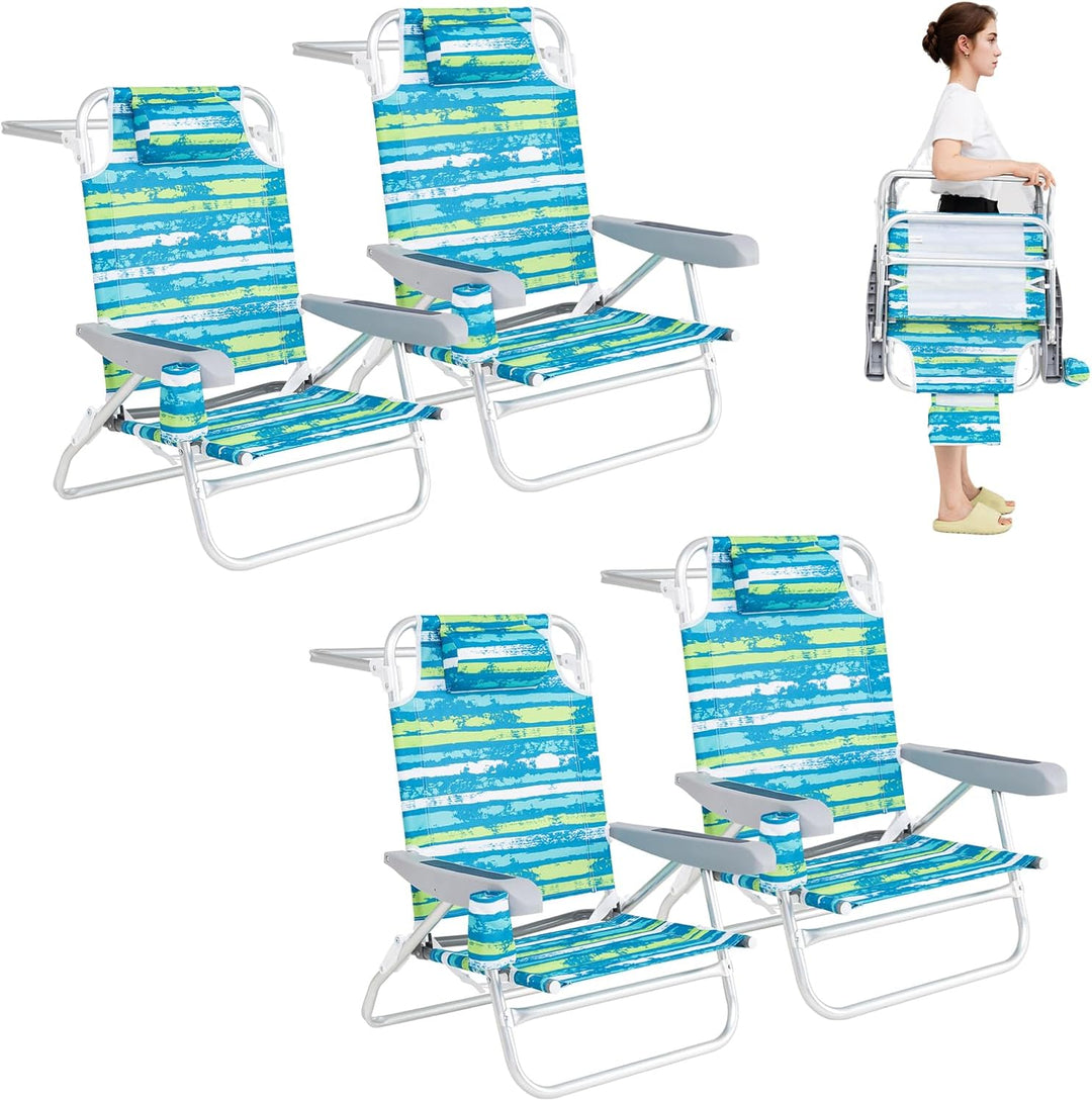 GYMAX 2/4 Pack Folding Beach Chair with Adjustable Positions and Head Pillow