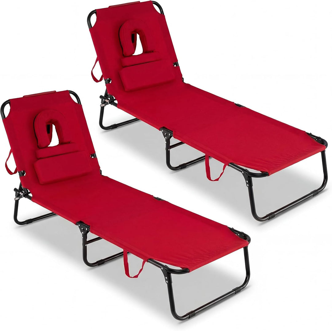 GYMAX Folding Lounge Chairs with Face Hole & Cover