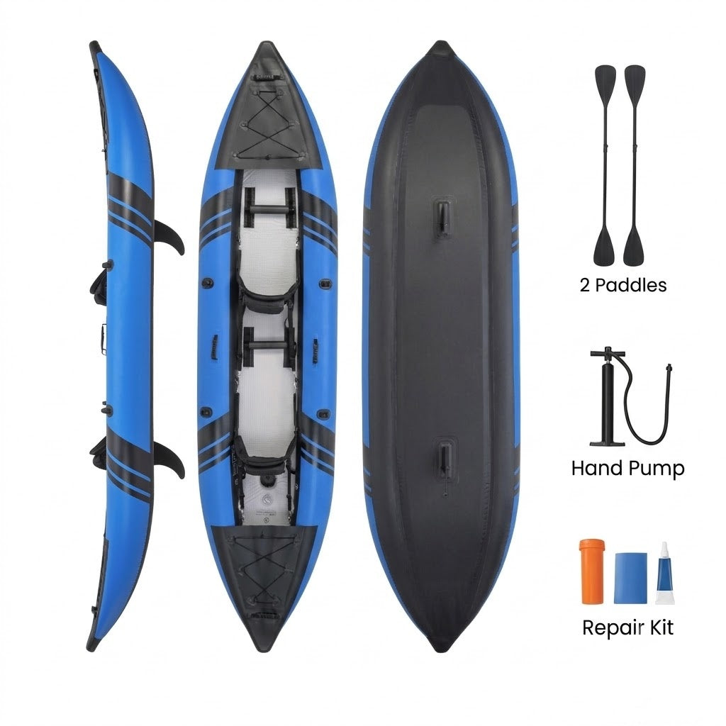 GYMAX Inflatable Kayak, 12.5Ft 507lbs Tandem Kayak with 2 Aluminum Paddles, 2 Padded Seats