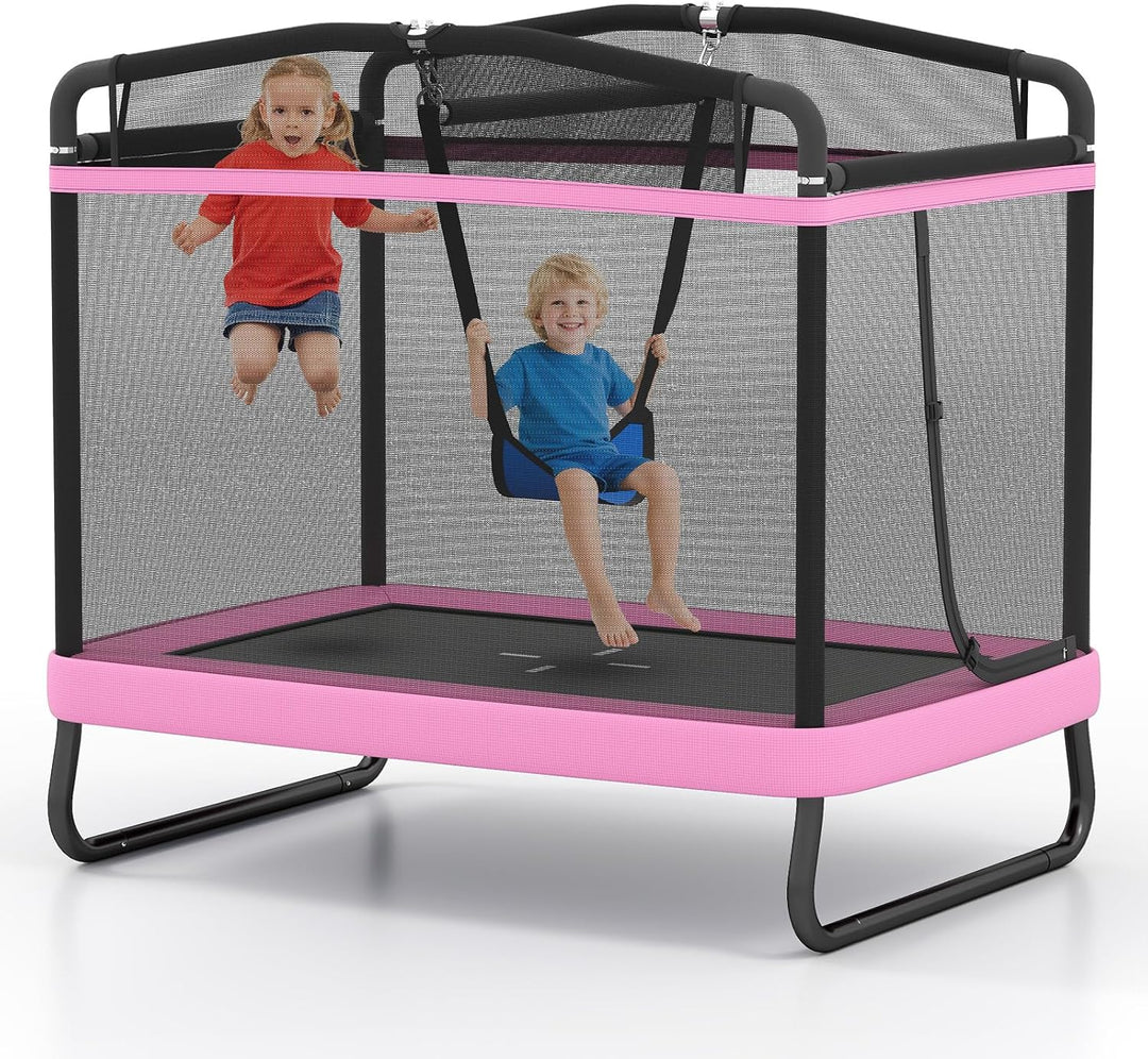 GYMAX Rectangle Trampoline for Kids 70” Toddler Rebounder with Detachable Swing