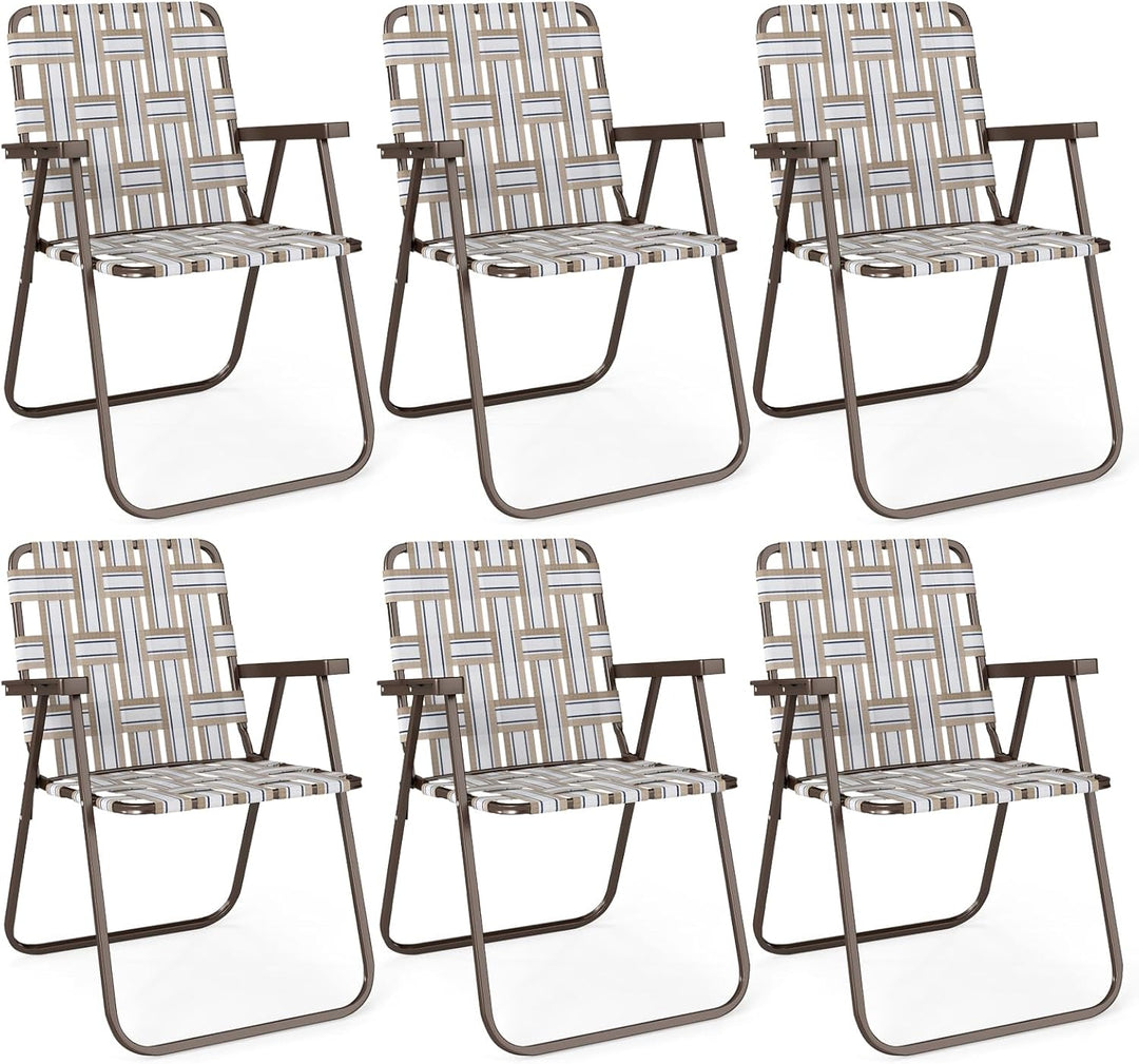 GYMAX Lawn Chair Folding Webbed Beach Lounge Chairs Set with Highback