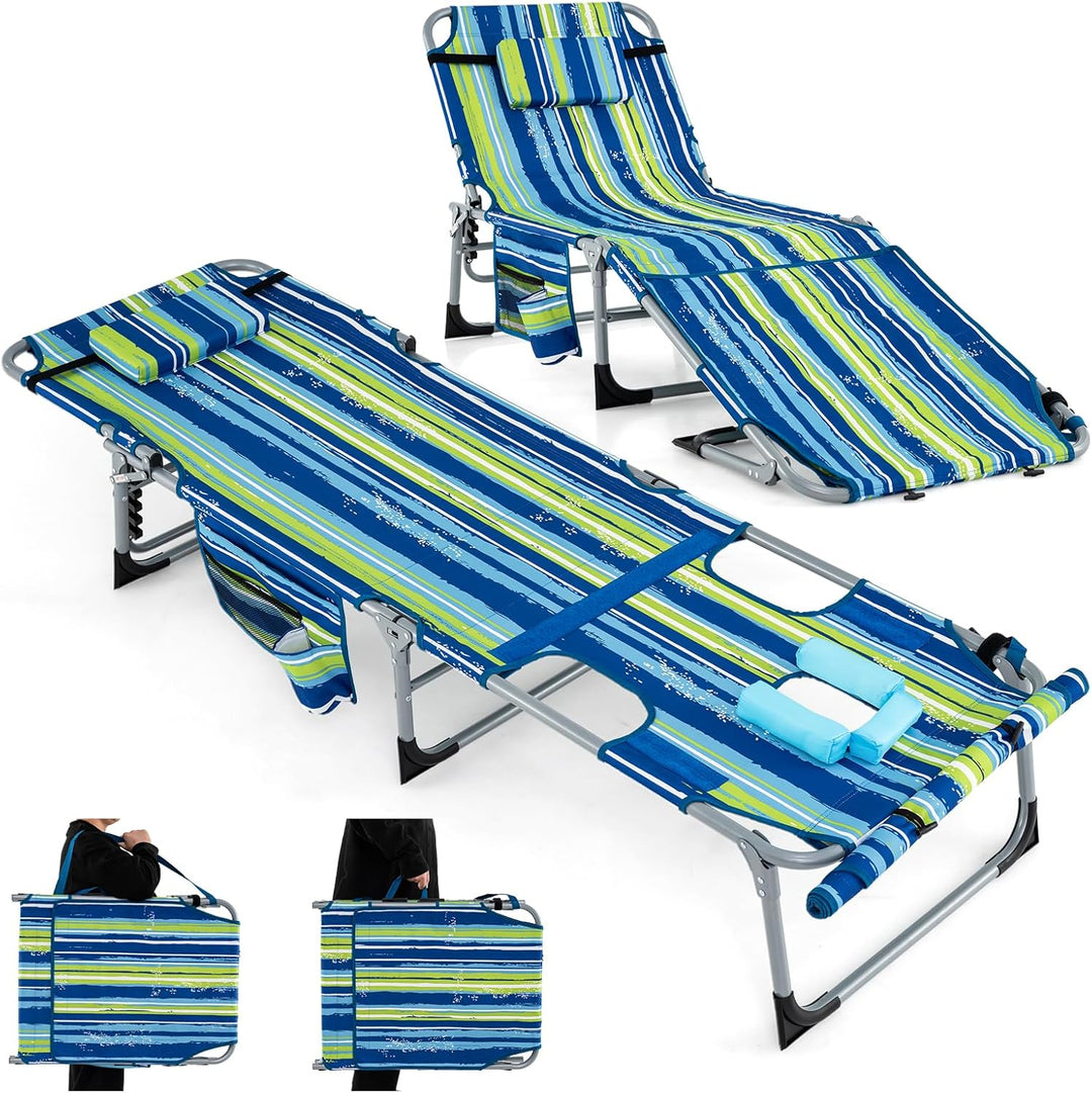 GYMAX Tanning Chair, 400LBS Beach Lounge Chair with Face Arm Hole & Hand Shoulder Strap