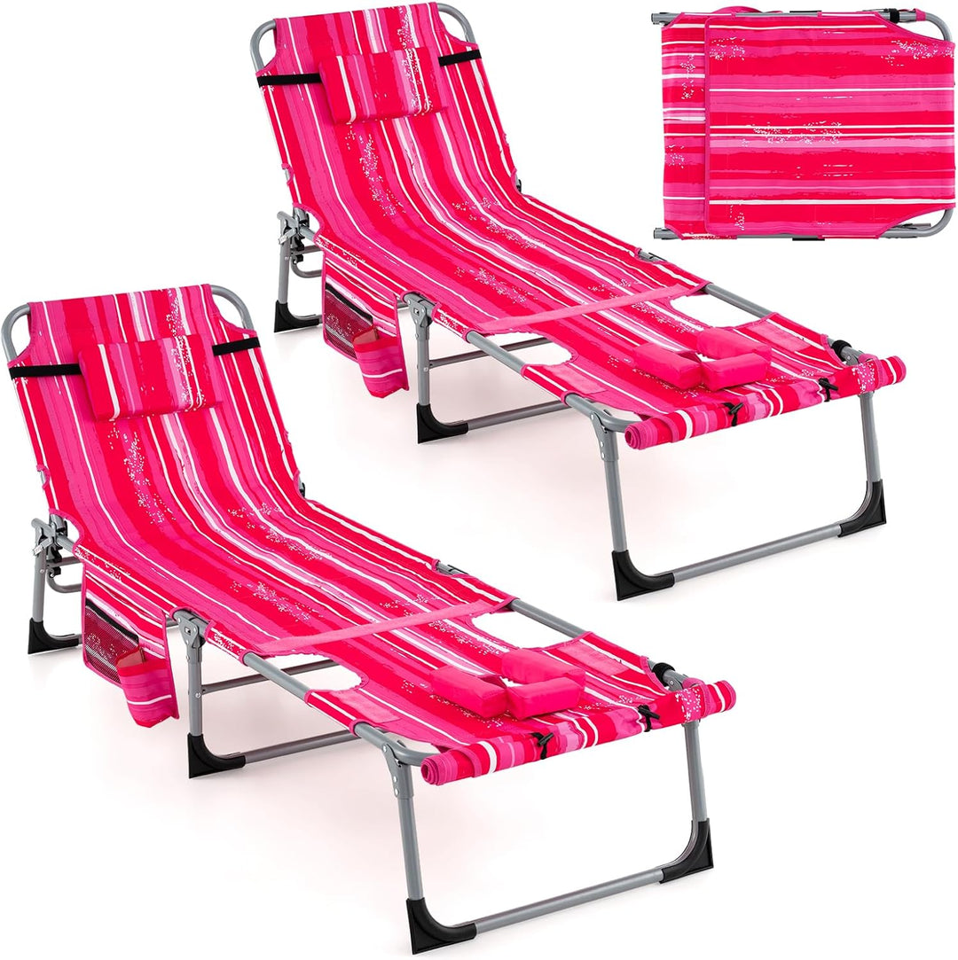 GYMAX Tanning Chair, 400LBS Beach Lounge Chair with Face Arm Hole & Hand Shoulder Strap