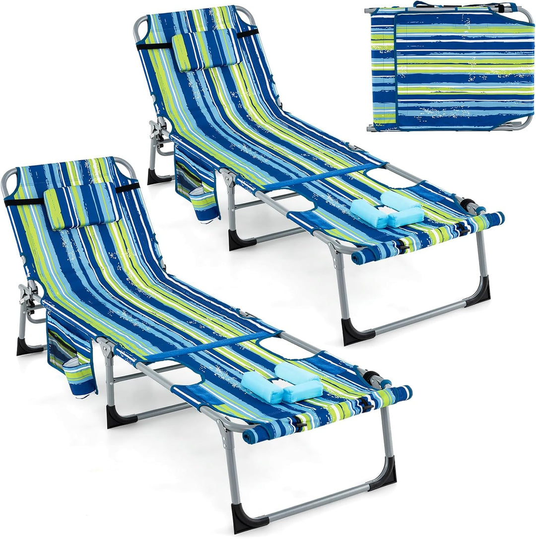 GYMAX Tanning Chair, 400LBS Beach Lounge Chair with Face Arm Hole & Hand Shoulder Strap