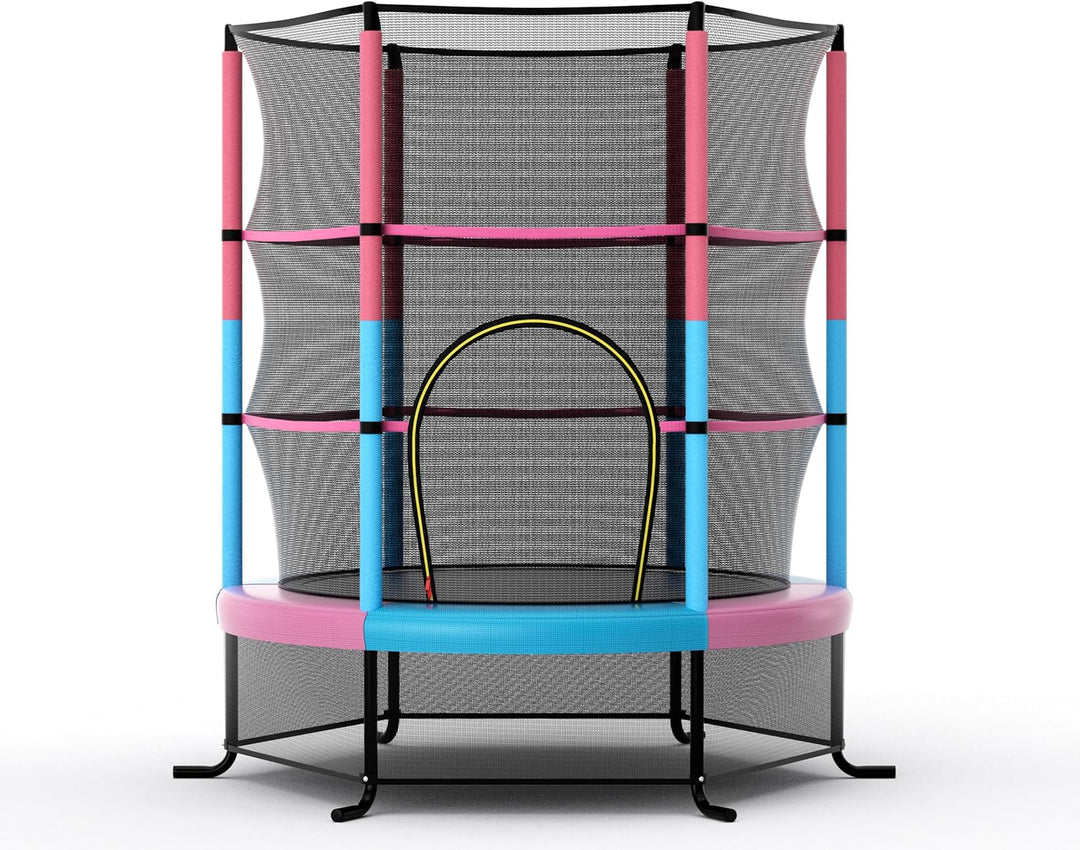 GYMAX Toddler Trampoline, 55” Trampoline for Kids with Bottom-to-Top All-Round Enclosure Net & Seamless Jumping Mat