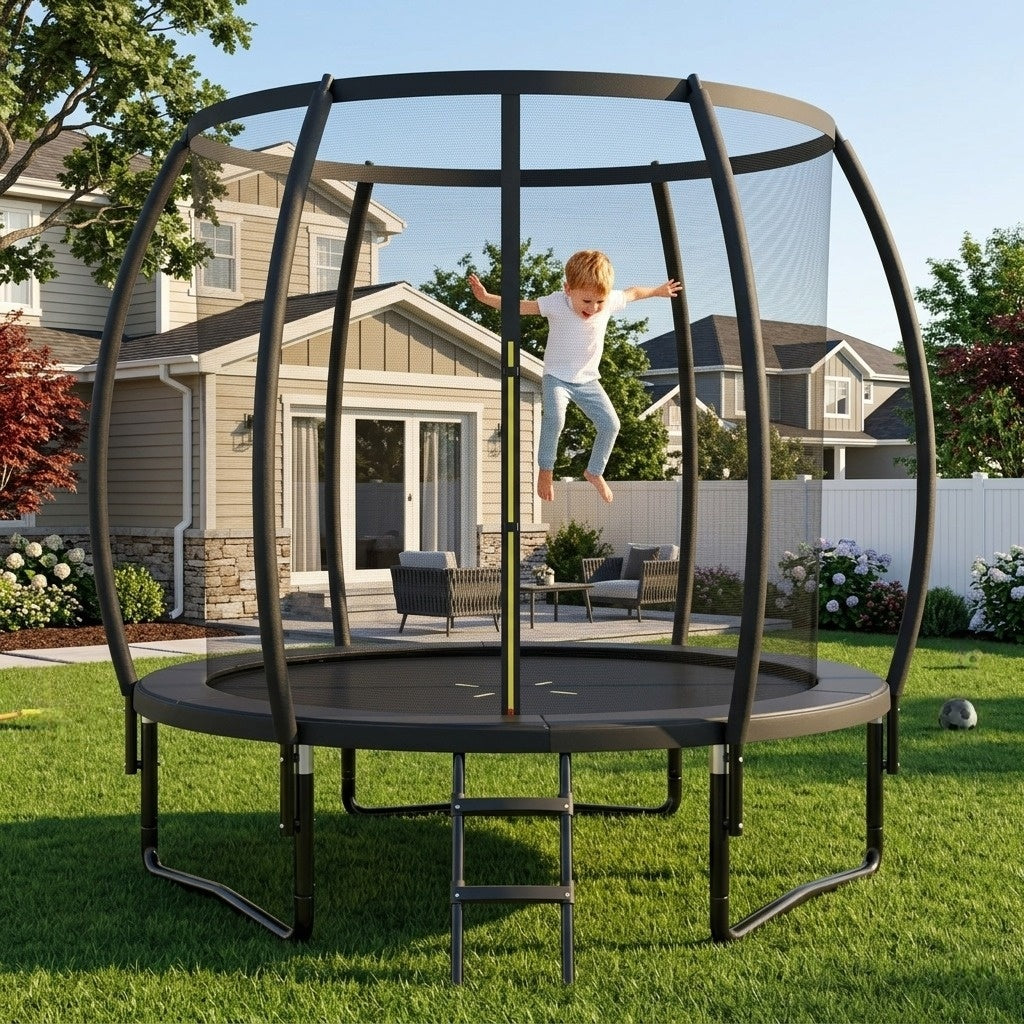 GYMAX Trampoline, 12FT ASTM Approved Recreational Trampoline with Enclosure, Ladder & Galvanized Steel Frame
