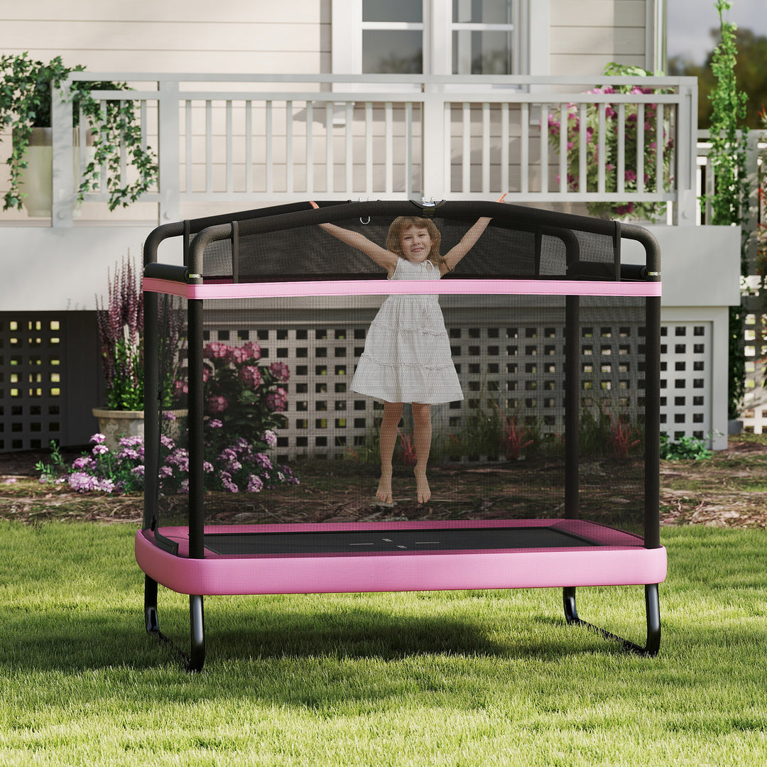 GYMAX Rectangle Trampoline for Kids 70” Toddler Rebounder with Detachable Swing