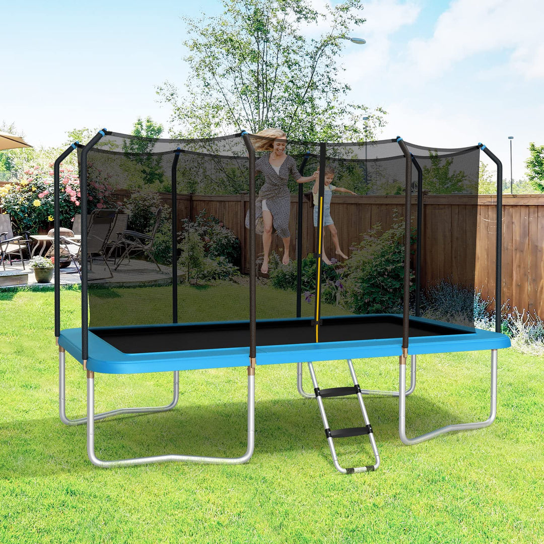 GYMAX Trampoline for Kids, ASTM Approved 14FT Rectangular Trampoline with Enclosure Net & Non-Slip Ladder