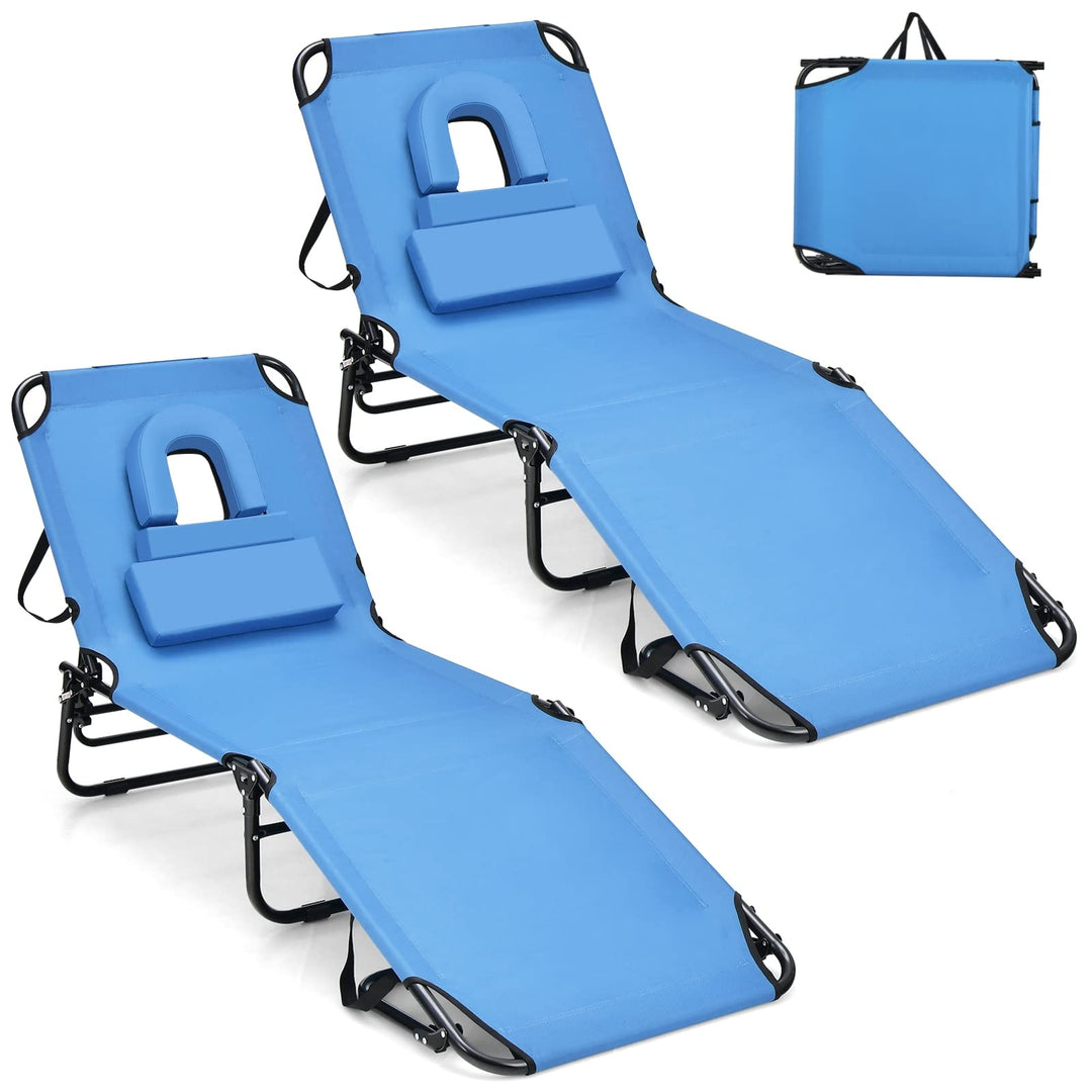 GYMAX Tanning Chair, 350lbs Beach Lounge Chair with Face Hole, Washable Pillow & Carry Strap
