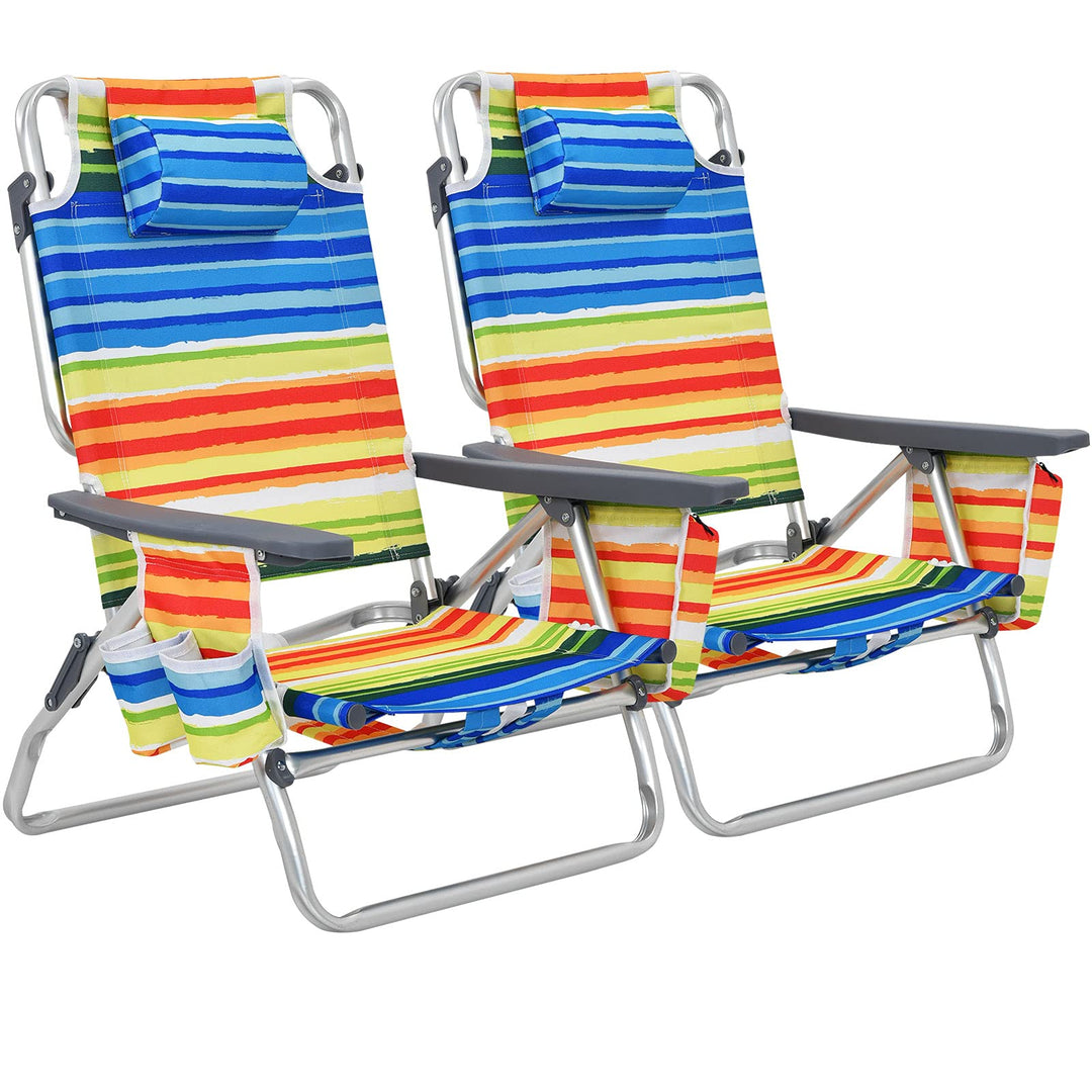 GYMAX Beach Chairs, 2/4-Pack Backpack Camping Chair with Armrest, Cooler Bag, Cup Holder