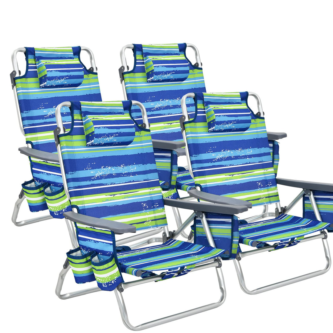 GYMAX Beach Chairs, 2/4-Pack Backpack Camping Chair with Armrest, Cooler Bag, Cup Holder