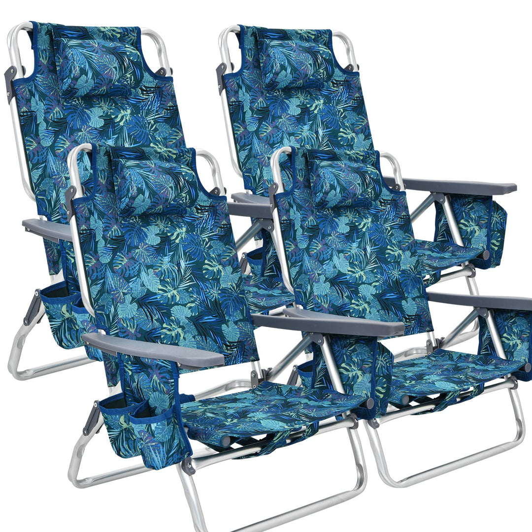 GYMAX Beach Chairs, 2/4-Pack Backpack Camping Chair with Armrest, Cooler Bag, Cup Holder