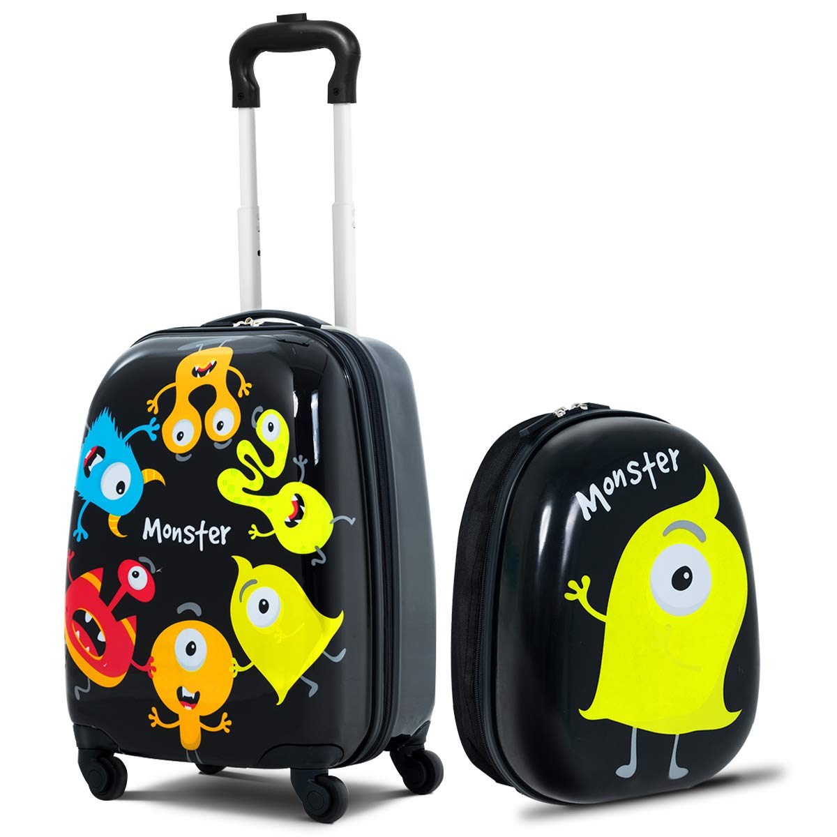 GYMAX Kids Carry On Luggage Set, 12" & 16" 2PCS Rolling Suitcase