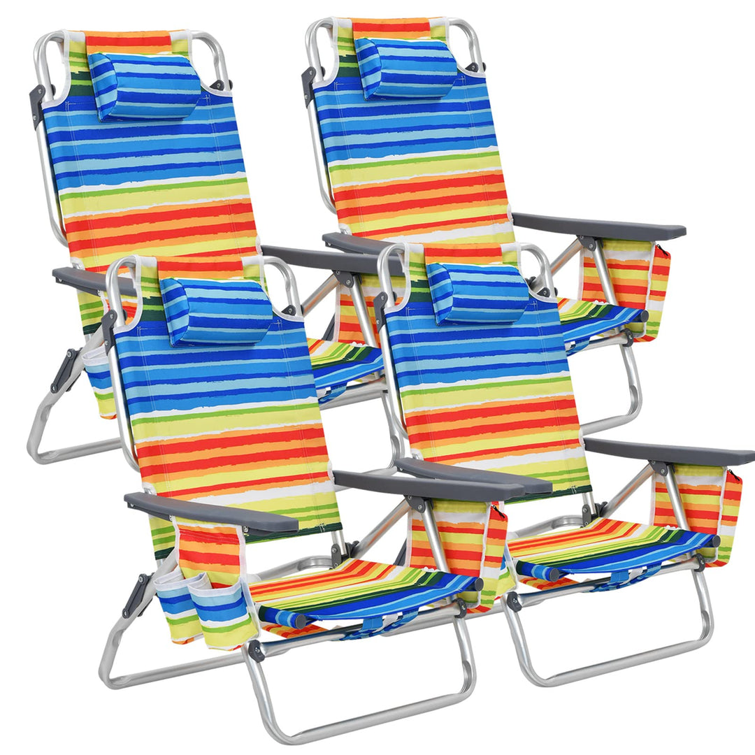 GYMAX Beach Chairs, 2/4-Pack Backpack Camping Chair with Armrest, Cooler Bag, Cup Holder