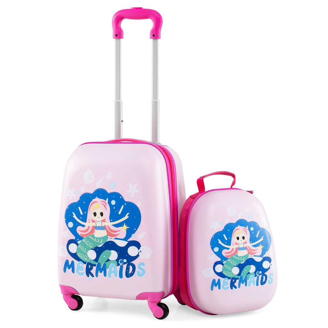 GYMAX Kids Carry On Luggage Set, 12" & 16" 2PCS Rolling Suitcase