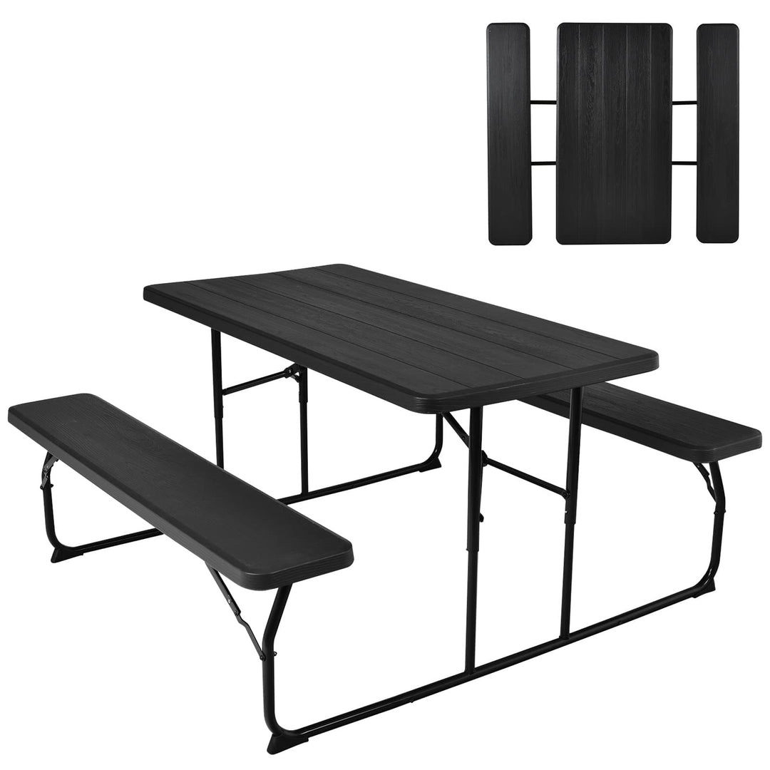 GYMAX Picnic Table, 550 LBS Folding Picnic Tables with Benches & Seats, Weather-Resistant Easy Setup Portable Picnic Table