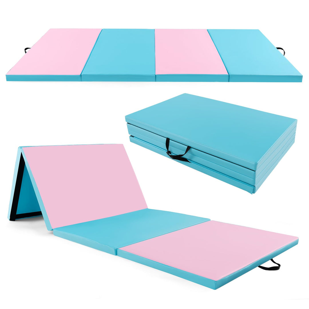 GYMAX Gymnastics Mat, 4 FT x 10 FT x 2 Inches Folding Exercise Mat w/Carrying Handles, Hook & Loop Fasteners