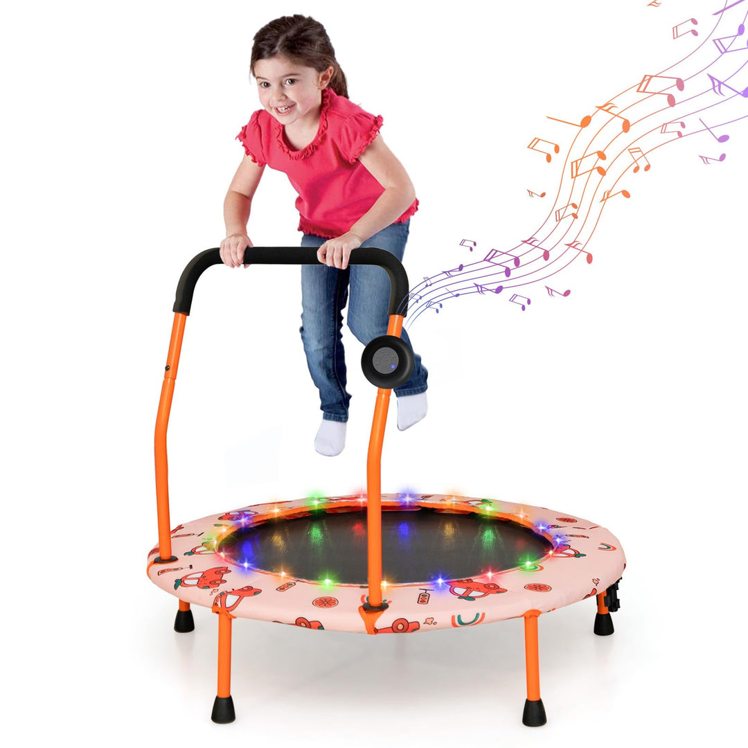 GYMAX Trampoline for Kids, 36” Toddler Trampoline with Lights n Music, Removable Blue Tooth Speaker, Safety Handle