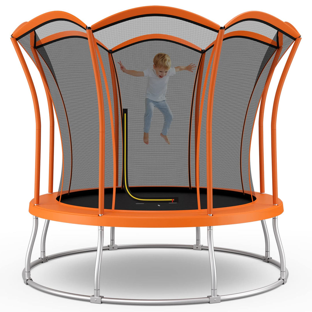 GYMAX Trampoline for Kids, 8/10FT ASTM Approved Recreational Trampoline with All-Round Enclosure & L-Shape Entrance