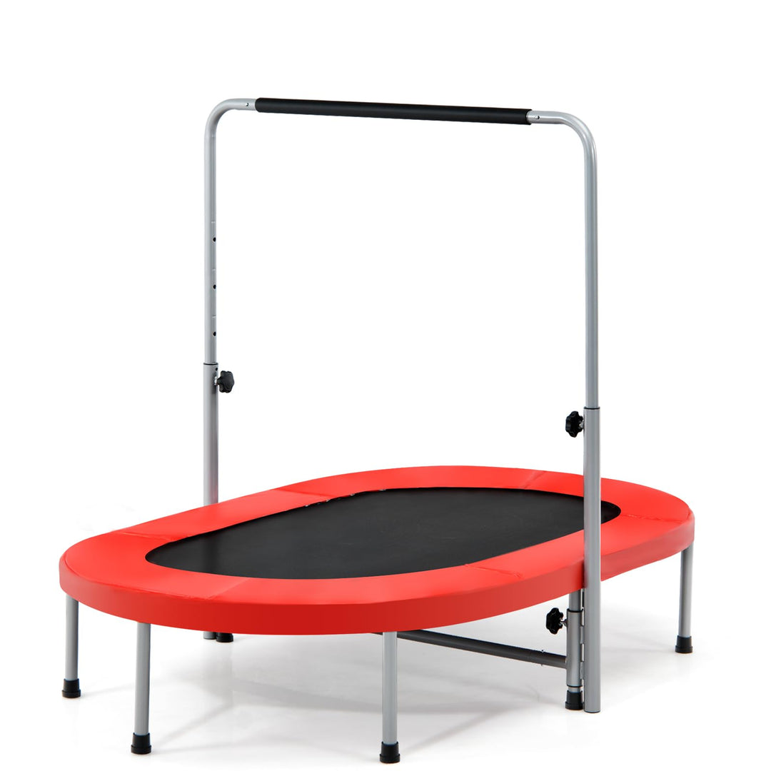GYMAX Rebounder Trampoline for Adults, 60" Foldable Mini Kids Trampoline Indoor with 5-Level Height Adjustable Handle & Non-Slip Pads