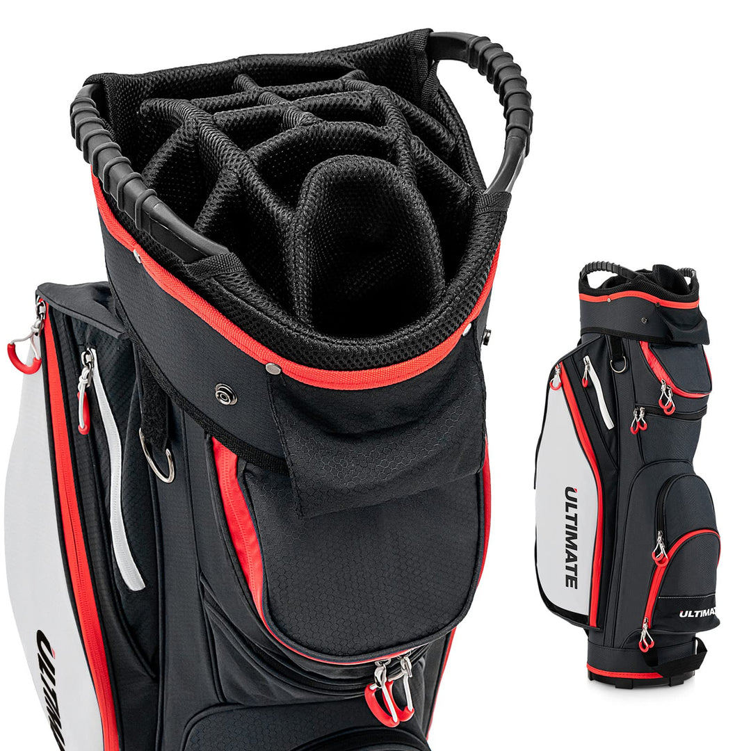 GYMAX Golf Bag, 14 Way Divider Golf Cart Bag with Rain Hood & Cooler Bag