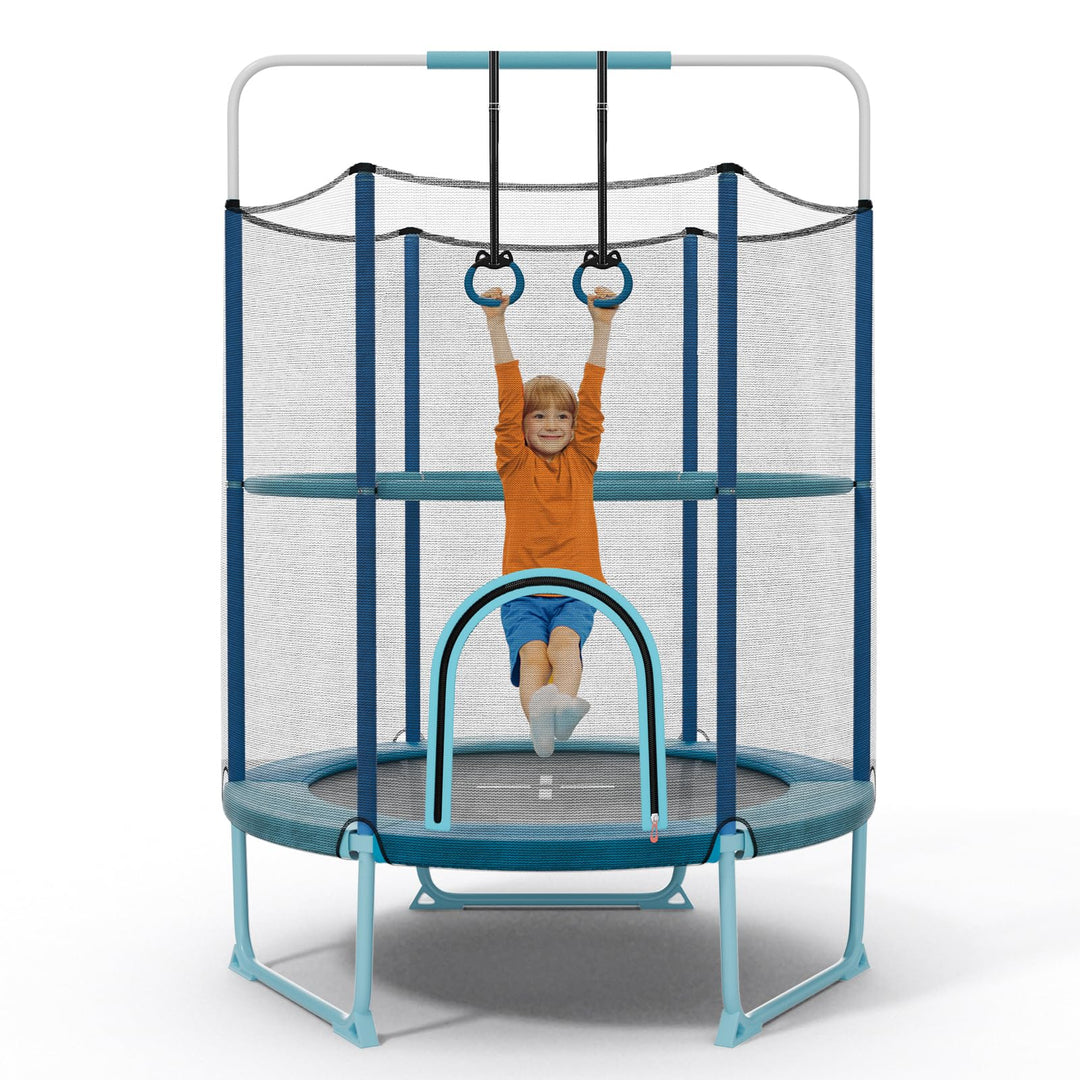 GYMAX 5FT Trampoline for Kids, ASTM Approved Toddler Trampoline with Adjustable Horizontal Bar