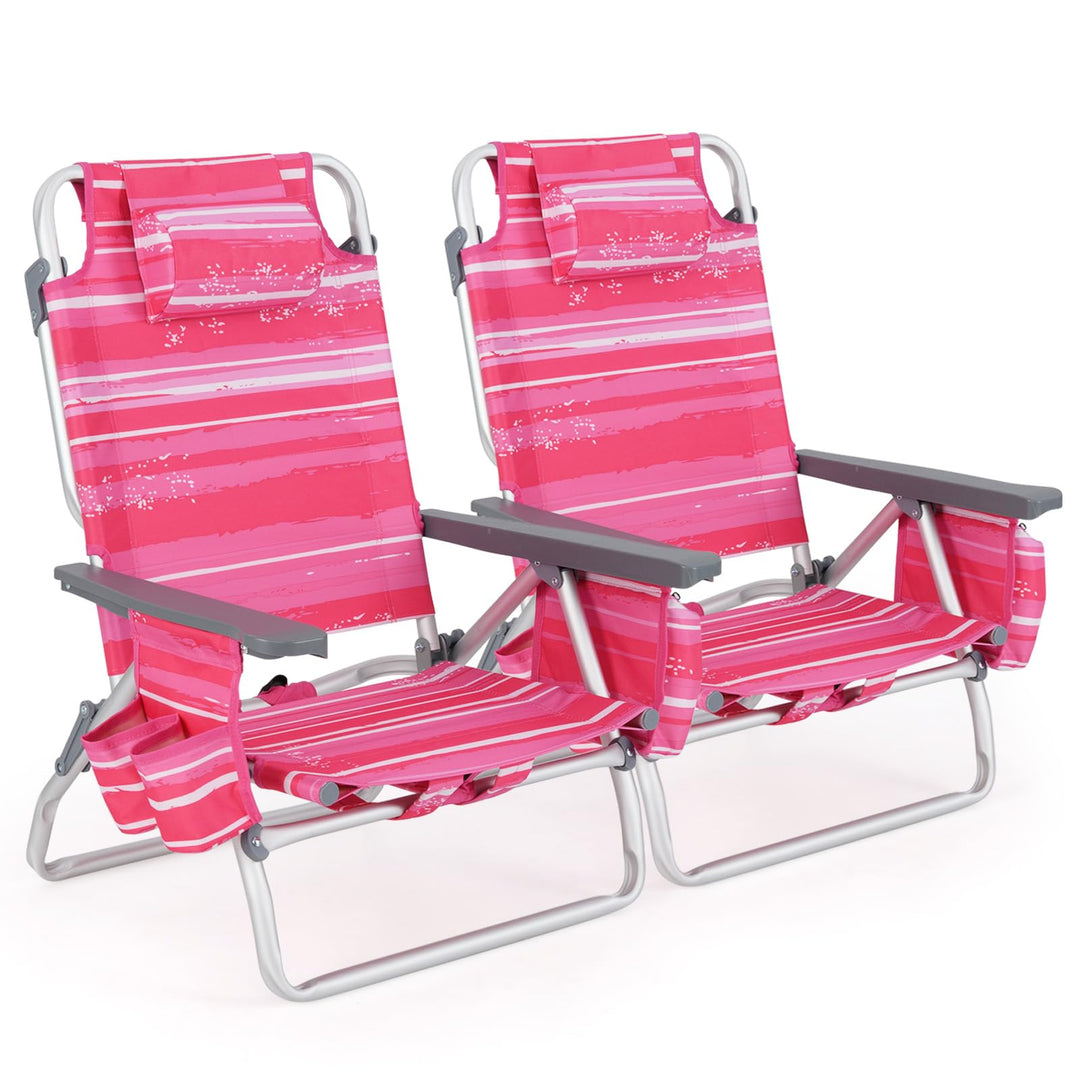 GYMAX Beach Chairs, 2/4-Pack Backpack Camping Chair with Armrest, Cooler Bag, Cup Holder