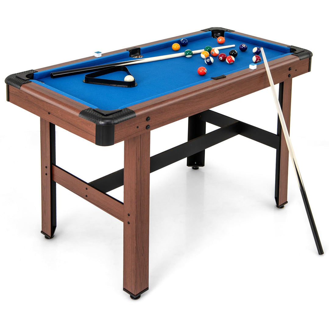 GYMAX Pool Table, 48 Inch Wooden Billiard Tables with 16 Balls, 2 Cue Sticks, 2 Chalks and Brush