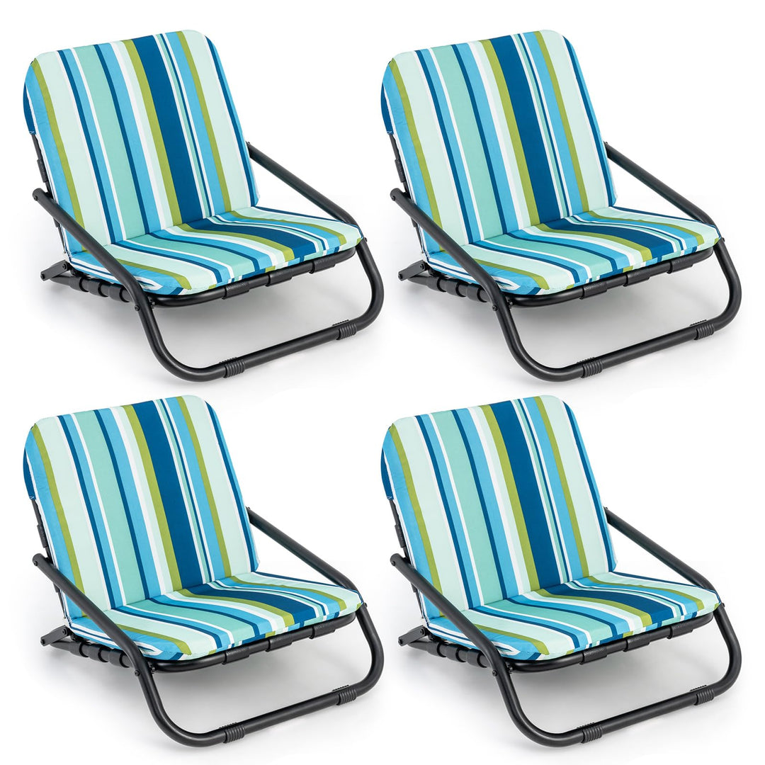 GYMAX Beach Chair, 300LBS Low Beach Chair with Shoulder Strap, Removable Cushion & Aluminum Frame