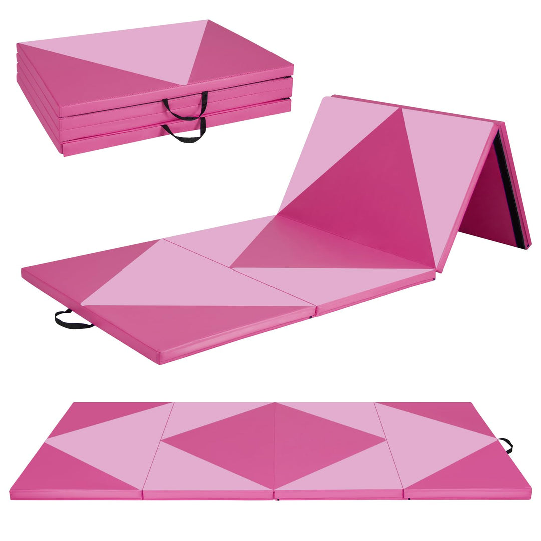 GYMAX Gymnastics Mat, 4 FT x 10 FT x 2 Inches Folding Exercise Mat w/Carrying Handles, Hook & Loop Fasteners