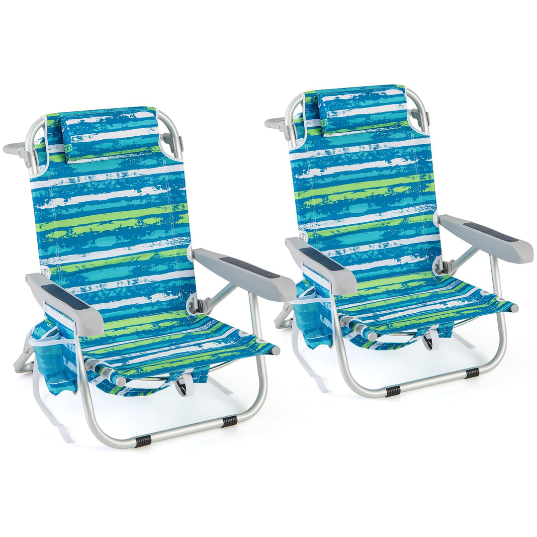 GYMAX Beach Chair, 330lbs Backpack Lounger with 5-Position Backrest, Storage Bag, Side Pocket