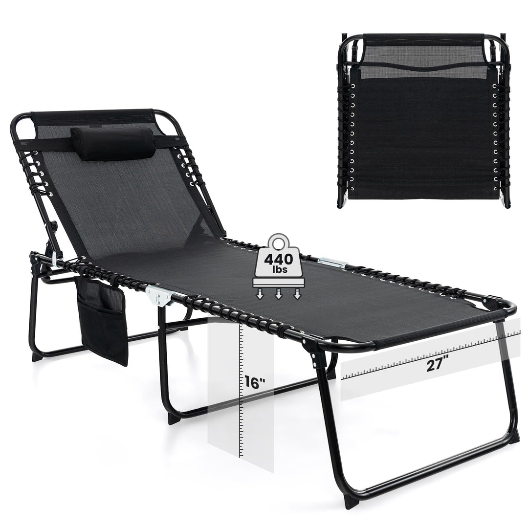GYMAX Lounge Chair for Outside, 440lbs 27” Oversize Folding Beach Tanning Sunbath Chair with Adjustable Backrest & Removable Pillow