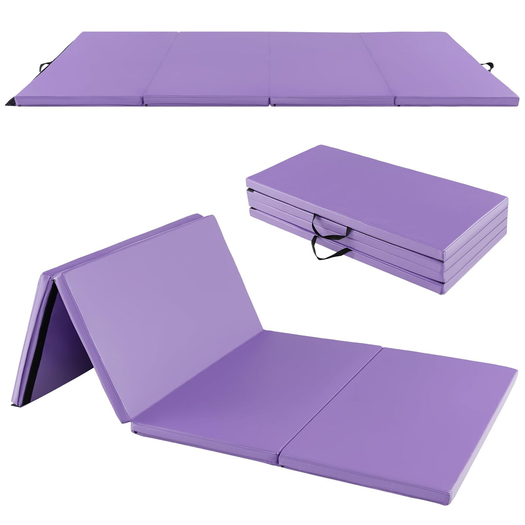 GYMAX Gymnastics Mat, 4 FT x 8 FT x 2 Inches Folding Exercise Mat w/Carry Handles & Sturdy Stitching Waterproof Cover