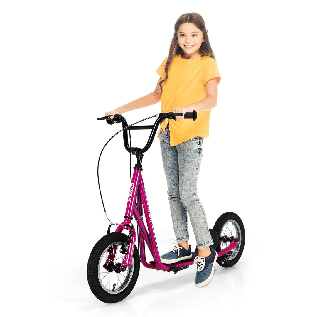 GYMAX Scooter, Kids & Adults Off-Road Scooter with 12" Inflatable Wheels, Adjustable Height Handlebar