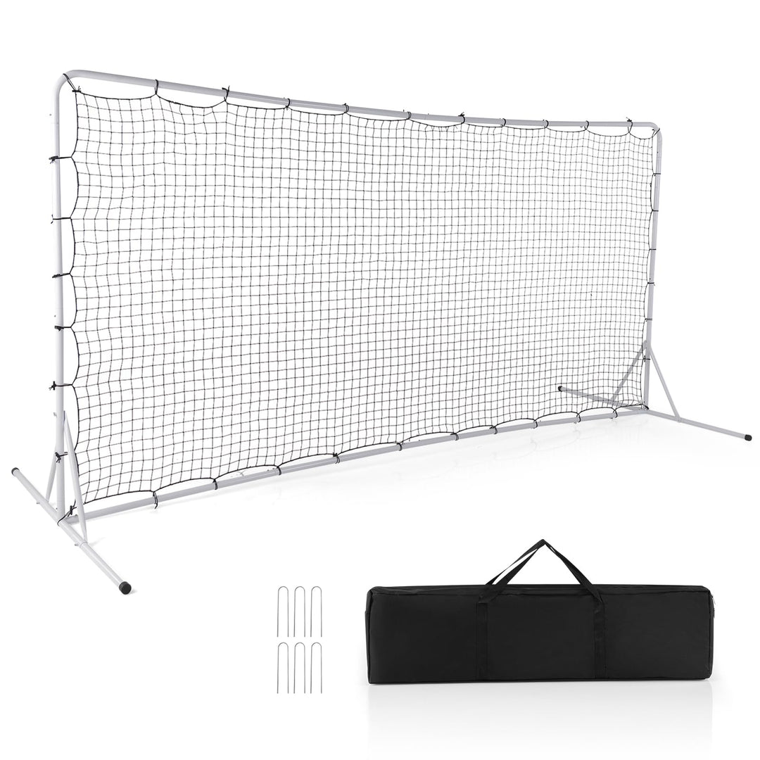 GYMAX Soccer Rebounder Net, 12' x 6' Soccer Equipment Set with All Weather Net, 6 Ground Stakes & Carrying Bag