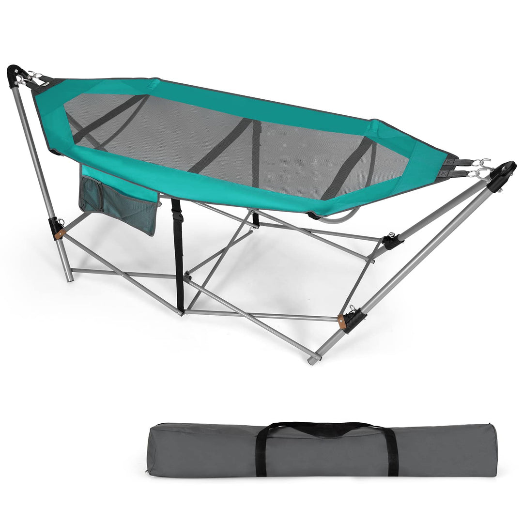 GYMAX Hammock with Stand Included, Camping Hammock with Carrying Bag & Storage Pocket