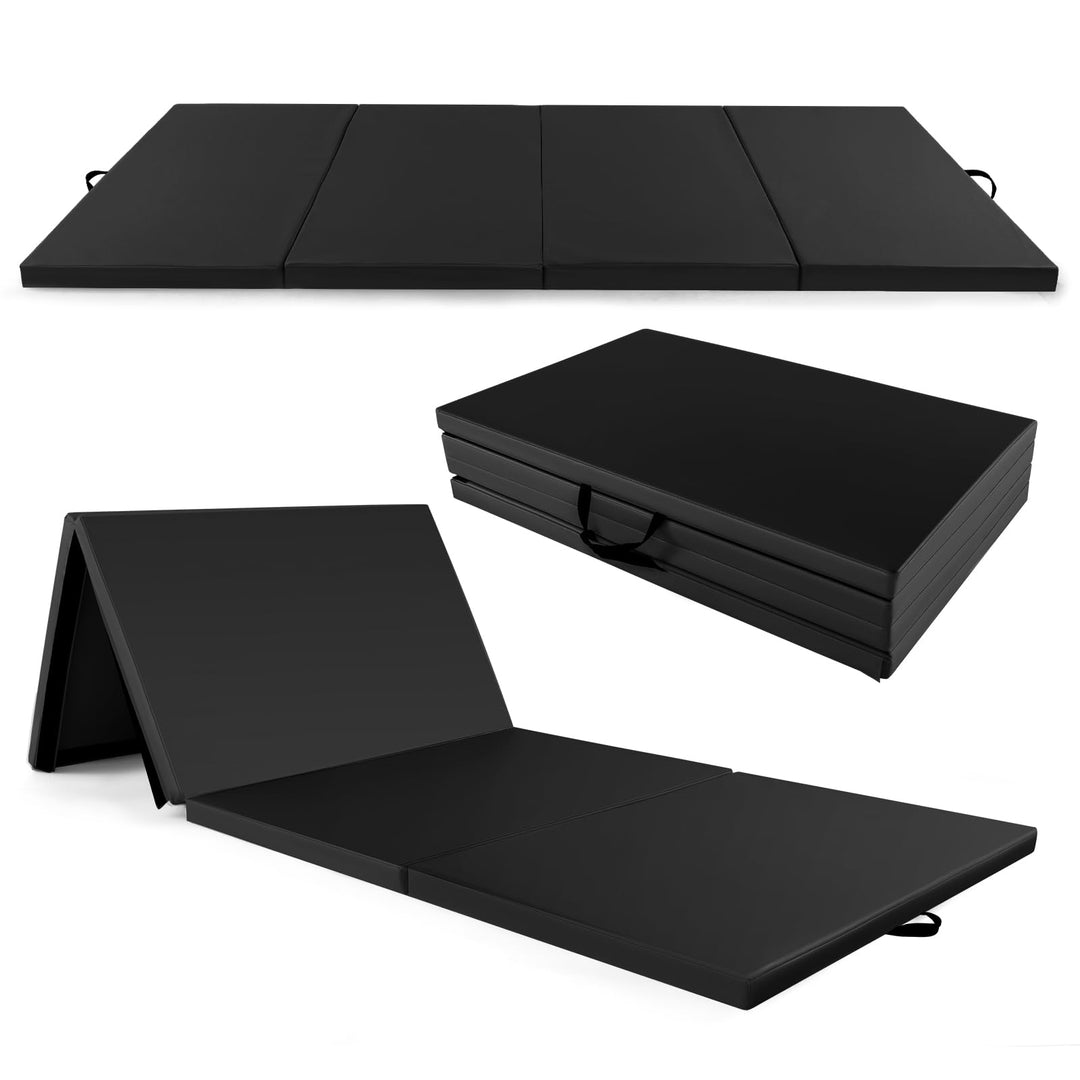GYMAX Gymnastics Mat, 4 FT x 10 FT x 2 Inches Folding Exercise Mat w/Carrying Handles, Hook & Loop Fasteners