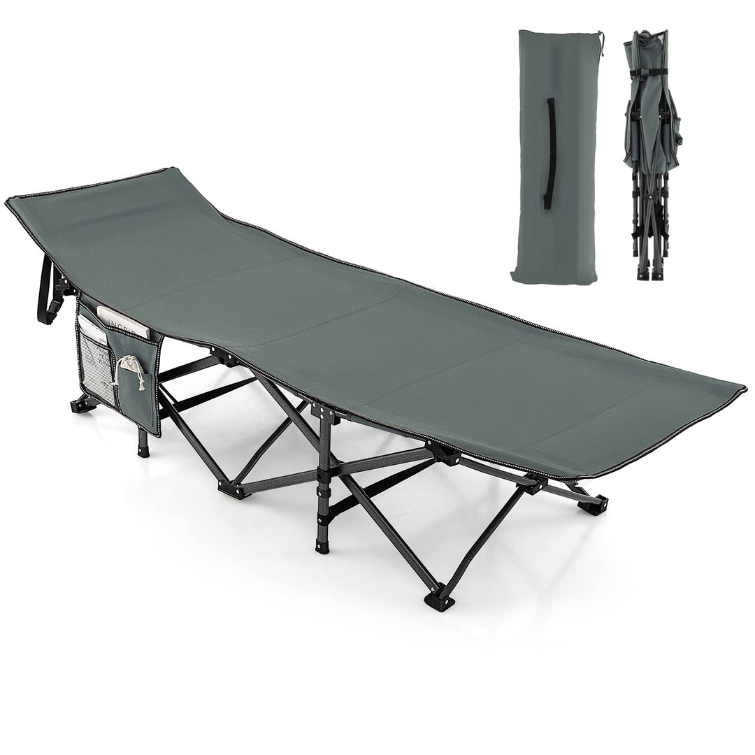 GYMAX Camping Cot, 600 LBS Heavy Duty Sleeping Cot w/Ergonomic Incline Design, 3-in-1 Pocket, Carry Bag