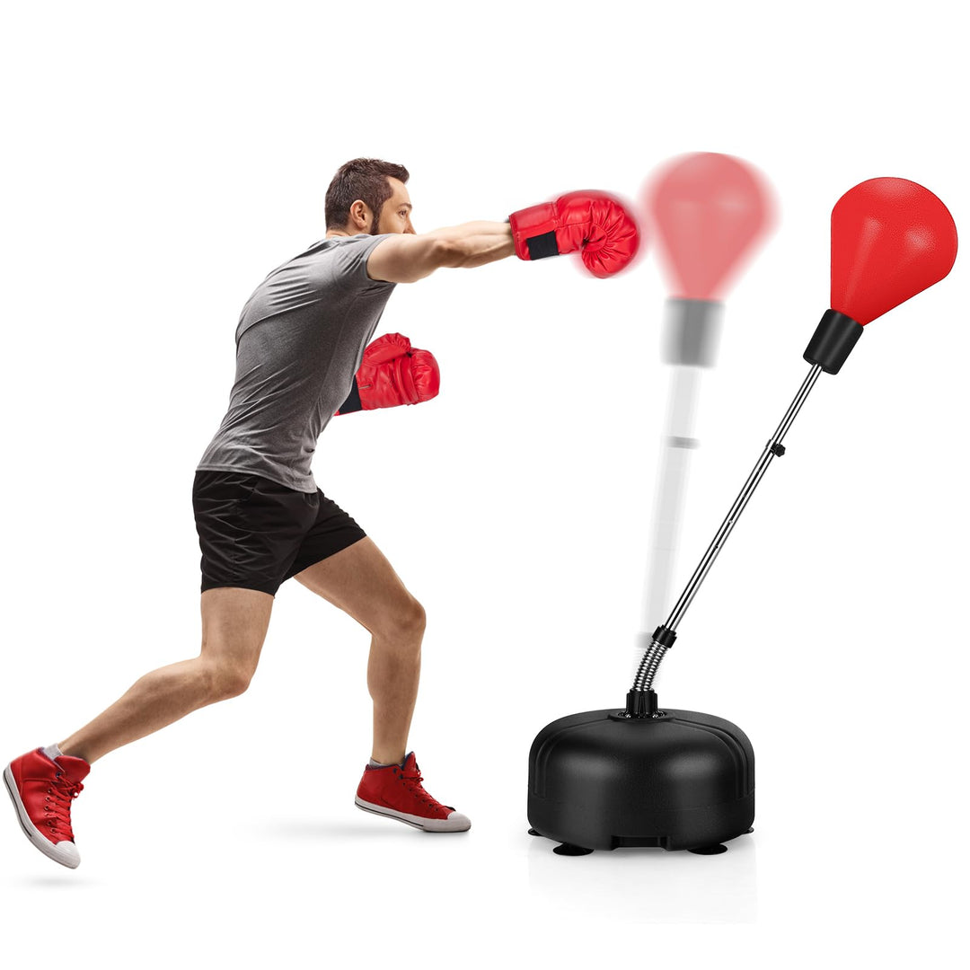 GYMAX Freestanding Punching Bag, Integrated PU Reflex Bag with 6 Suction Cups, 55"-62.5" Adjustable Height